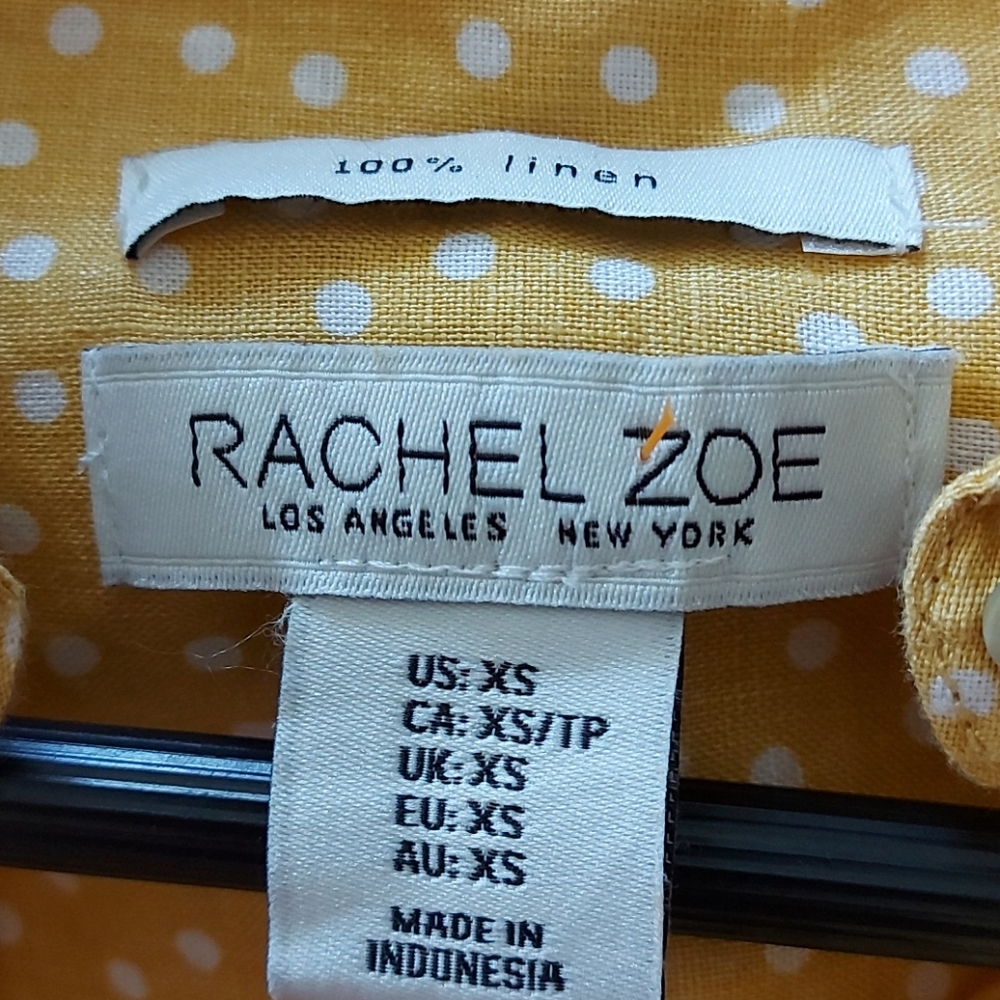 Rachel Zoe linen button front yellow and white dot - Picture 3 of 4